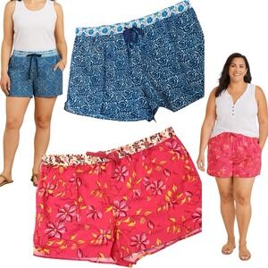 Sundance Kai Shorts‎ XXL Blue Pink Lot Cotton Tropical Vacation Breathable NEW